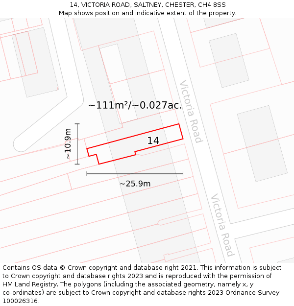 14, VICTORIA ROAD, SALTNEY, CHESTER, CH4 8SS: Plot and title map