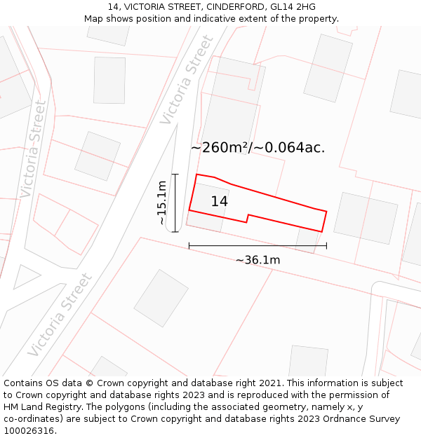 14, VICTORIA STREET, CINDERFORD, GL14 2HG: Plot and title map