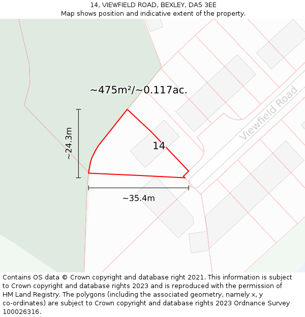 14, VIEWFIELD ROAD, BEXLEY, DA5 3EE: Plot and title map