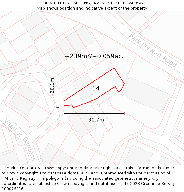 14, VITELLIUS GARDENS, BASINGSTOKE, RG24 9SG: Plot and title map