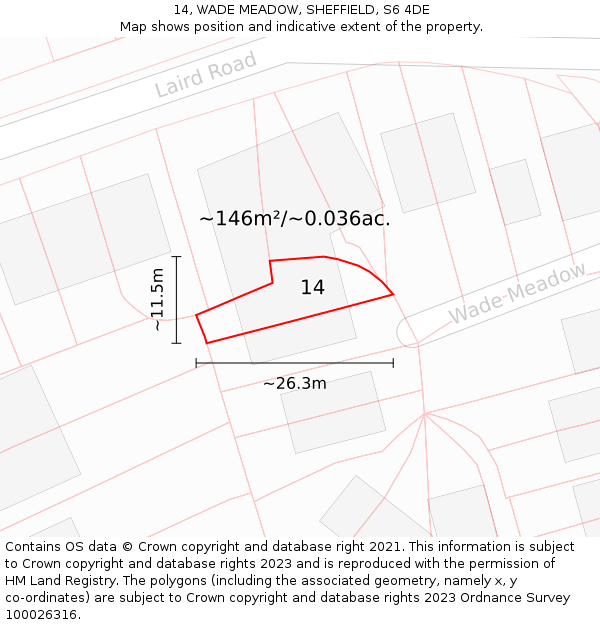 14, WADE MEADOW, SHEFFIELD, S6 4DE: Plot and title map