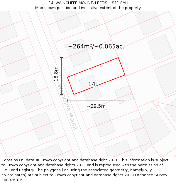 14, WAINCLIFFE MOUNT, LEEDS, LS11 8AH: Plot and title map
