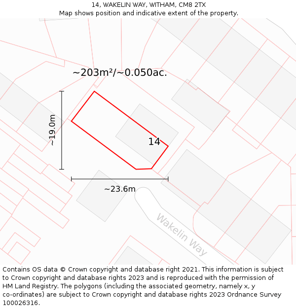 14, WAKELIN WAY, WITHAM, CM8 2TX: Plot and title map