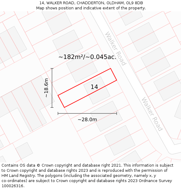 14, WALKER ROAD, CHADDERTON, OLDHAM, OL9 8DB: Plot and title map