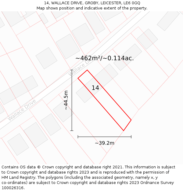 14, WALLACE DRIVE, GROBY, LEICESTER, LE6 0GQ: Plot and title map