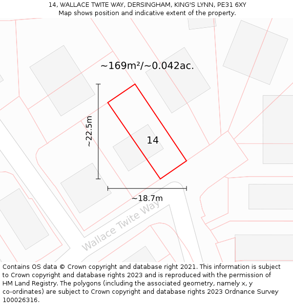 14, WALLACE TWITE WAY, DERSINGHAM, KING'S LYNN, PE31 6XY: Plot and title map