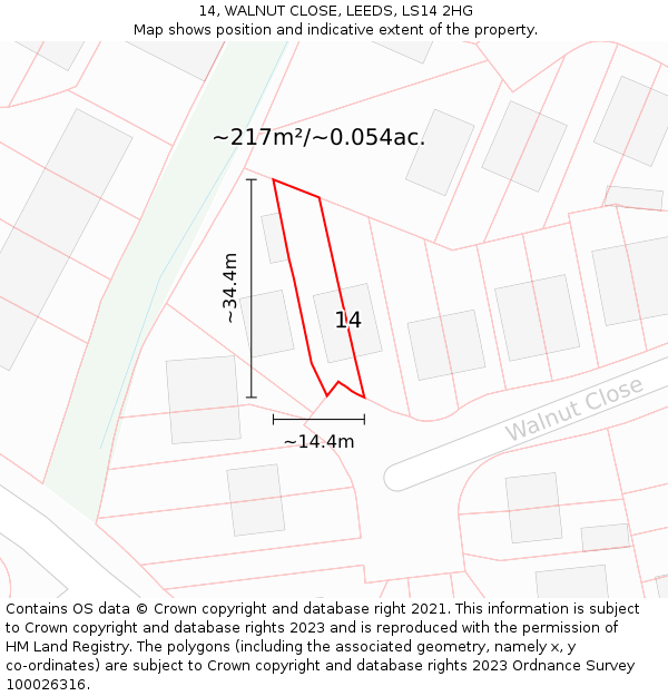 14, WALNUT CLOSE, LEEDS, LS14 2HG: Plot and title map