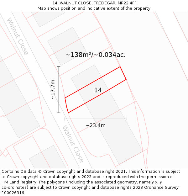 14, WALNUT CLOSE, TREDEGAR, NP22 4FF: Plot and title map