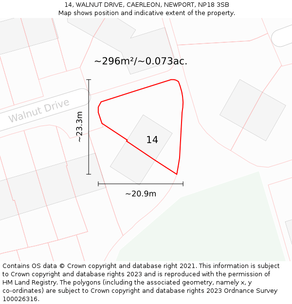 14, WALNUT DRIVE, CAERLEON, NEWPORT, NP18 3SB: Plot and title map
