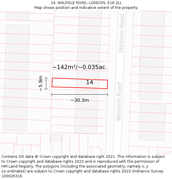 14, WALPOLE ROAD, LONDON, E18 2LL: Plot and title map