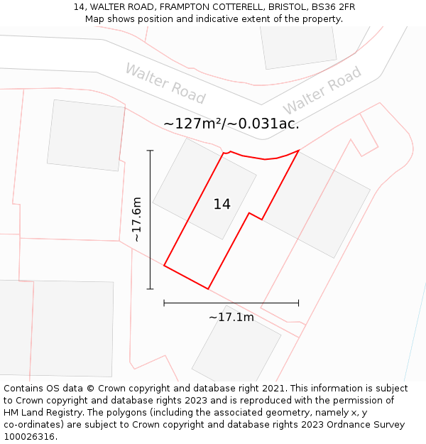 14, WALTER ROAD, FRAMPTON COTTERELL, BRISTOL, BS36 2FR: Plot and title map