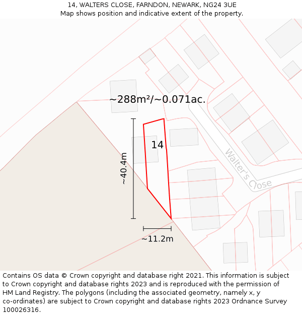 14, WALTERS CLOSE, FARNDON, NEWARK, NG24 3UE: Plot and title map
