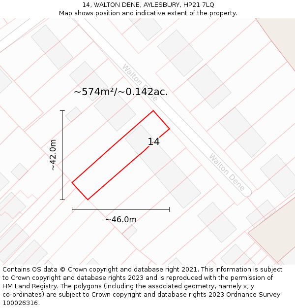 14, WALTON DENE, AYLESBURY, HP21 7LQ: Plot and title map