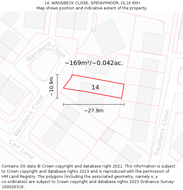 14, WANSBECK CLOSE, SPENNYMOOR, DL16 6XH: Plot and title map