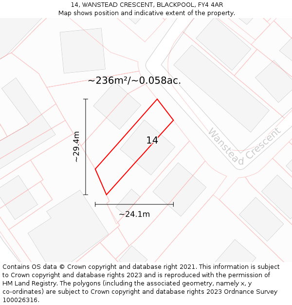 14, WANSTEAD CRESCENT, BLACKPOOL, FY4 4AR: Plot and title map