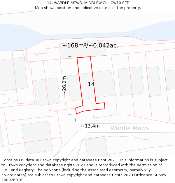 14, WARDLE MEWS, MIDDLEWICH, CW10 0EP: Plot and title map