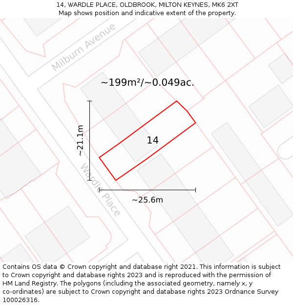 14, WARDLE PLACE, OLDBROOK, MILTON KEYNES, MK6 2XT: Plot and title map