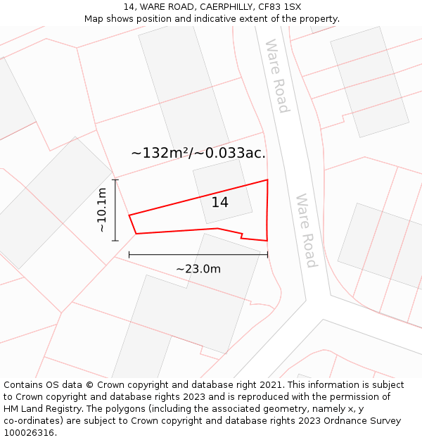 14, WARE ROAD, CAERPHILLY, CF83 1SX: Plot and title map