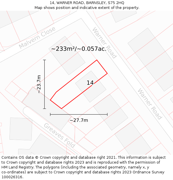 14, WARNER ROAD, BARNSLEY, S75 2HQ: Plot and title map
