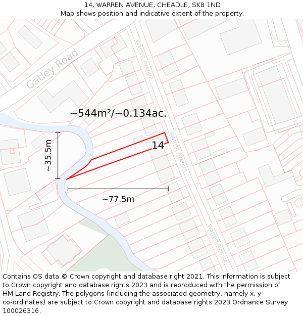 14, WARREN AVENUE, CHEADLE, SK8 1ND: Plot and title map