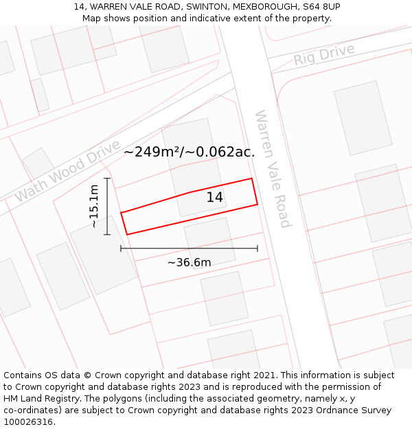 14, WARREN VALE ROAD, SWINTON, MEXBOROUGH, S64 8UP: Plot and title map