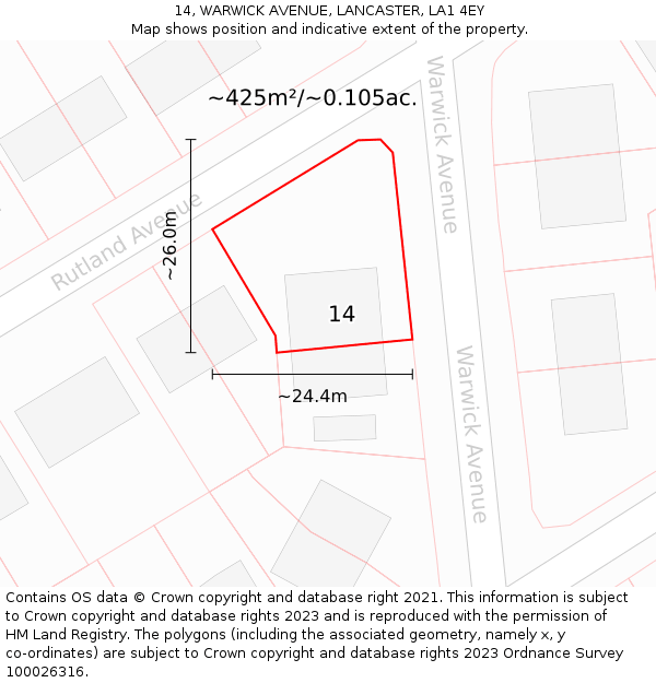 14, WARWICK AVENUE, LANCASTER, LA1 4EY: Plot and title map