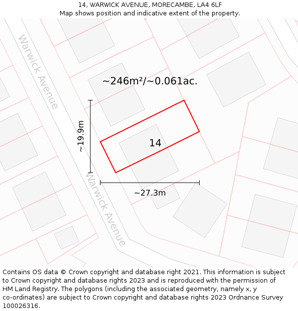 14, WARWICK AVENUE, MORECAMBE, LA4 6LF: Plot and title map
