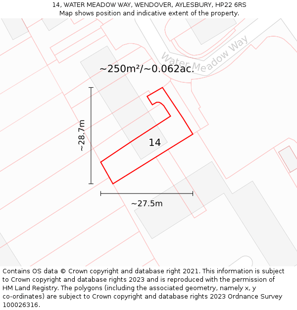 14, WATER MEADOW WAY, WENDOVER, AYLESBURY, HP22 6RS: Plot and title map