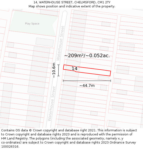 14, WATERHOUSE STREET, CHELMSFORD, CM1 2TY: Plot and title map