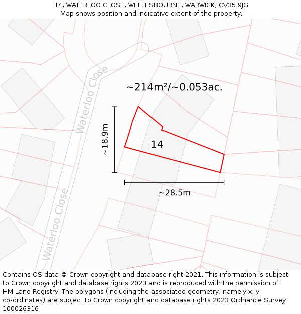 14, WATERLOO CLOSE, WELLESBOURNE, WARWICK, CV35 9JG: Plot and title map