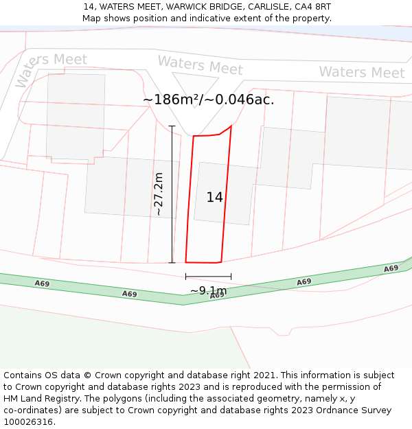 14, WATERS MEET, WARWICK BRIDGE, CARLISLE, CA4 8RT: Plot and title map