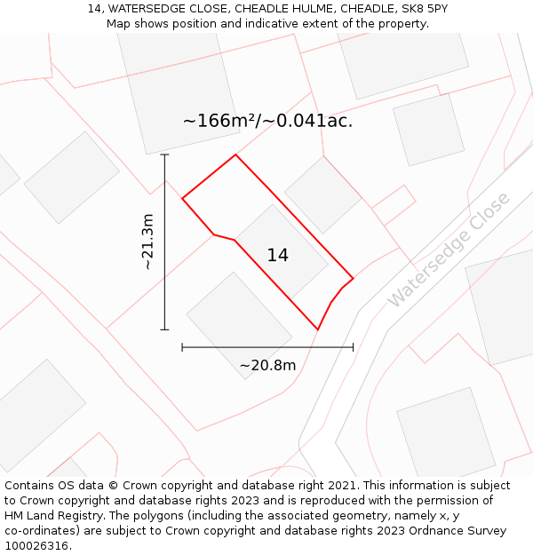14, WATERSEDGE CLOSE, CHEADLE HULME, CHEADLE, SK8 5PY: Plot and title map