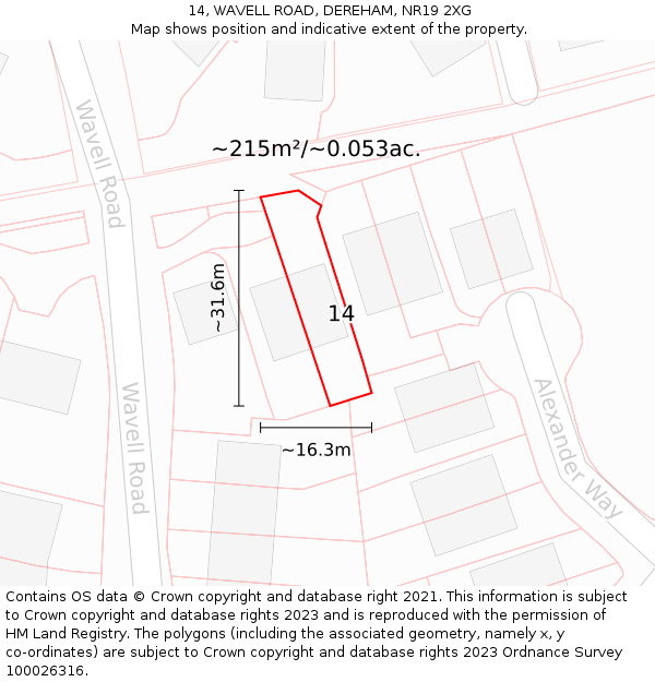 14, WAVELL ROAD, DEREHAM, NR19 2XG: Plot and title map
