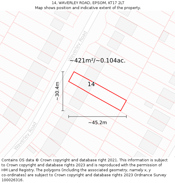 14, WAVERLEY ROAD, EPSOM, KT17 2LT: Plot and title map