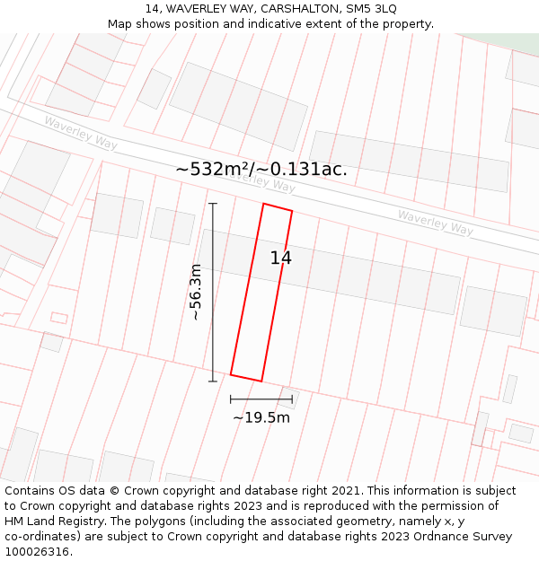 14, WAVERLEY WAY, CARSHALTON, SM5 3LQ: Plot and title map