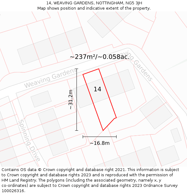 14, WEAVING GARDENS, NOTTINGHAM, NG5 3JH: Plot and title map