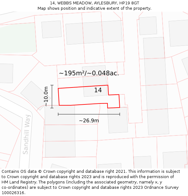 14, WEBBS MEADOW, AYLESBURY, HP19 8GT: Plot and title map