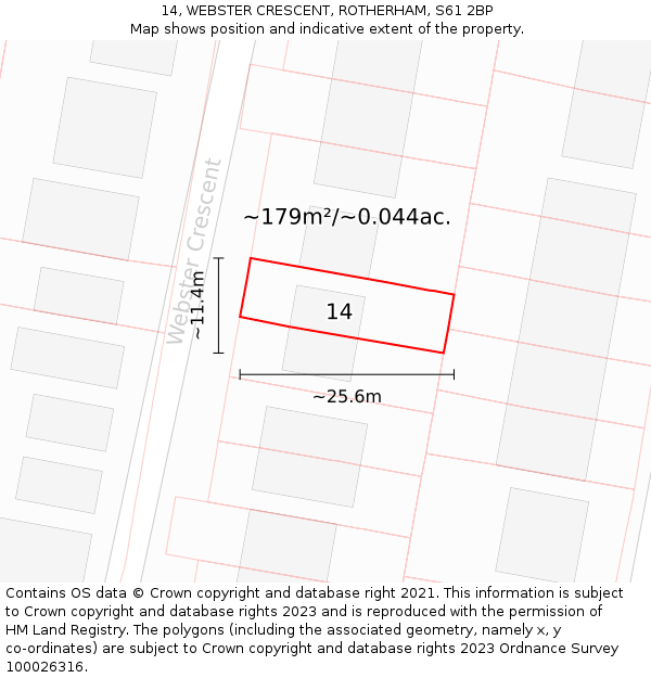 14, WEBSTER CRESCENT, ROTHERHAM, S61 2BP: Plot and title map