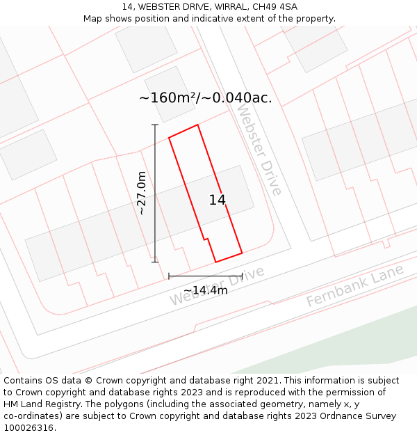 14, WEBSTER DRIVE, WIRRAL, CH49 4SA: Plot and title map