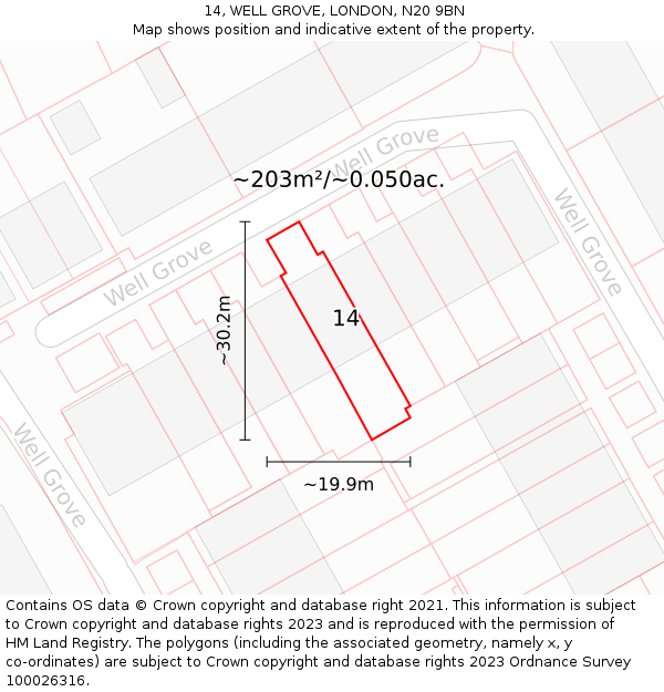 14, WELL GROVE, LONDON, N20 9BN: Plot and title map