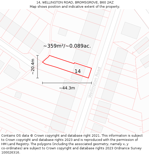 14, WELLINGTON ROAD, BROMSGROVE, B60 2AZ: Plot and title map