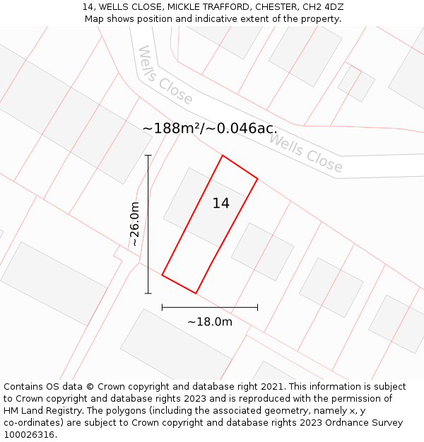 14, WELLS CLOSE, MICKLE TRAFFORD, CHESTER, CH2 4DZ: Plot and title map