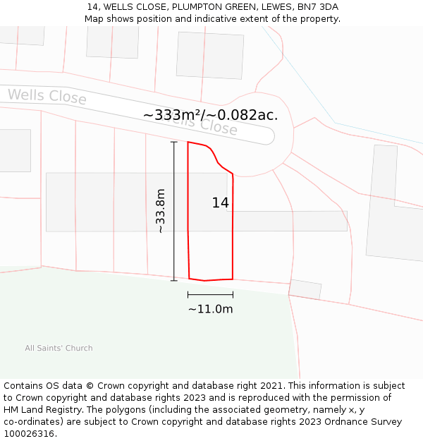 14, WELLS CLOSE, PLUMPTON GREEN, LEWES, BN7 3DA: Plot and title map
