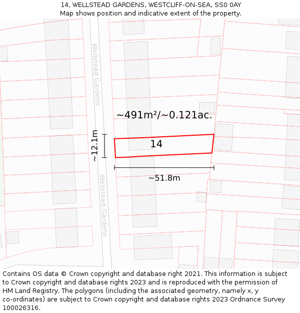 14, WELLSTEAD GARDENS, WESTCLIFF-ON-SEA, SS0 0AY: Plot and title map