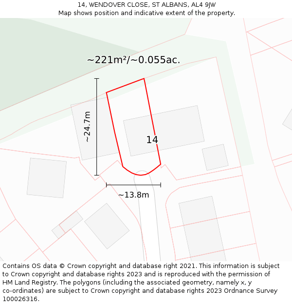 14, WENDOVER CLOSE, ST ALBANS, AL4 9JW: Plot and title map