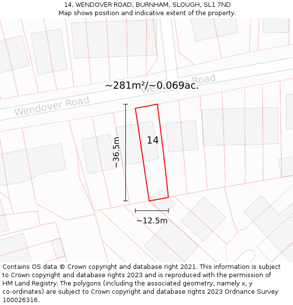 14, WENDOVER ROAD, BURNHAM, SLOUGH, SL1 7ND: Plot and title map