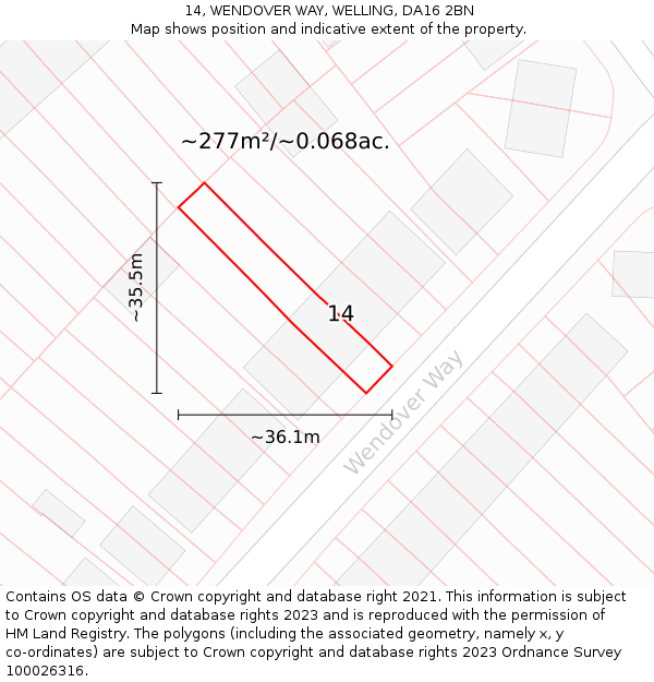 14, WENDOVER WAY, WELLING, DA16 2BN: Plot and title map