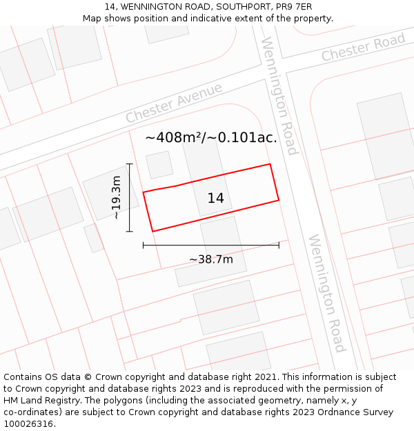 14, WENNINGTON ROAD, SOUTHPORT, PR9 7ER: Plot and title map