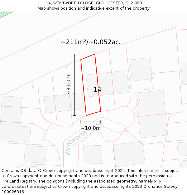 14, WENTWORTH CLOSE, GLOUCESTER, GL2 9RB: Plot and title map