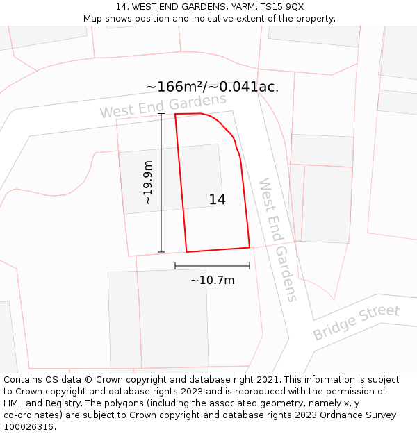 14, WEST END GARDENS, YARM, TS15 9QX: Plot and title map